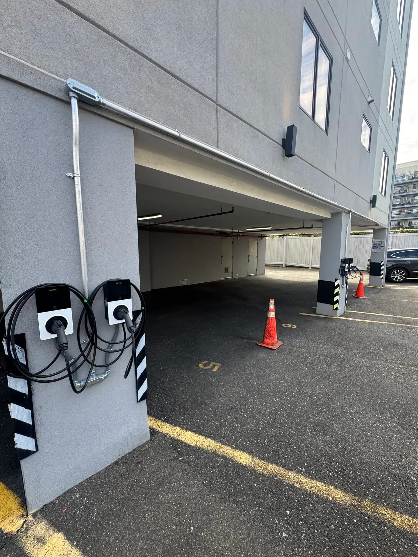 Commercial EV charging stations in parking garage